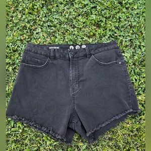 Rewash Black Jean Shorts with Distressed Hem